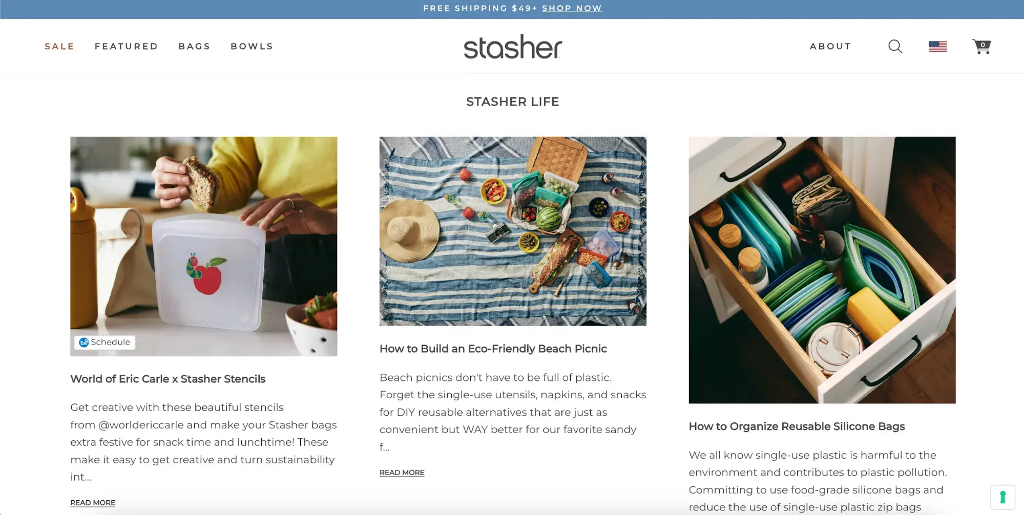 example of marketing touchpoints from stasher bag