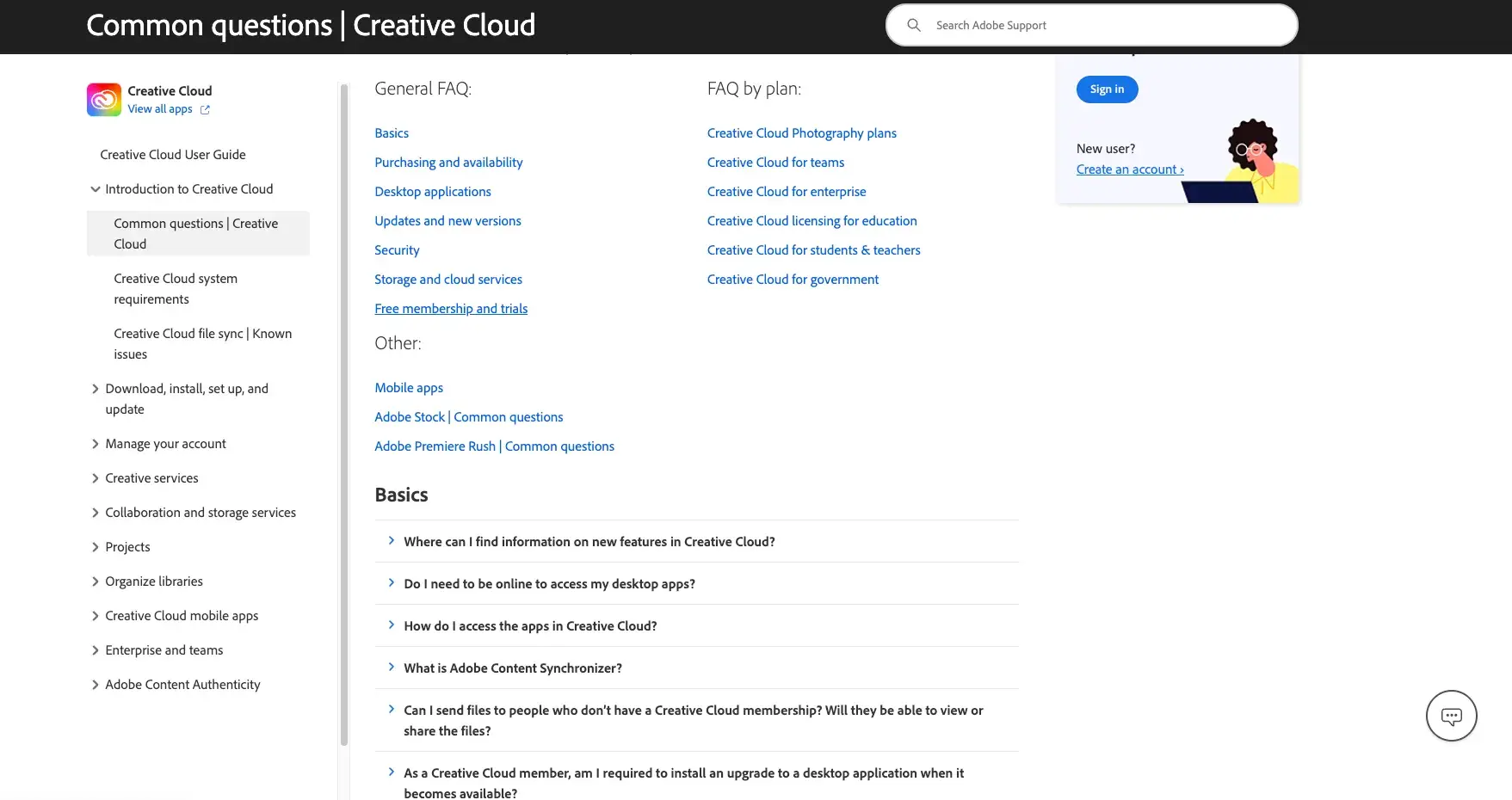 faq page examples, adobe creative cloud