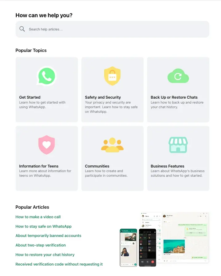 faq page examples, whatapp