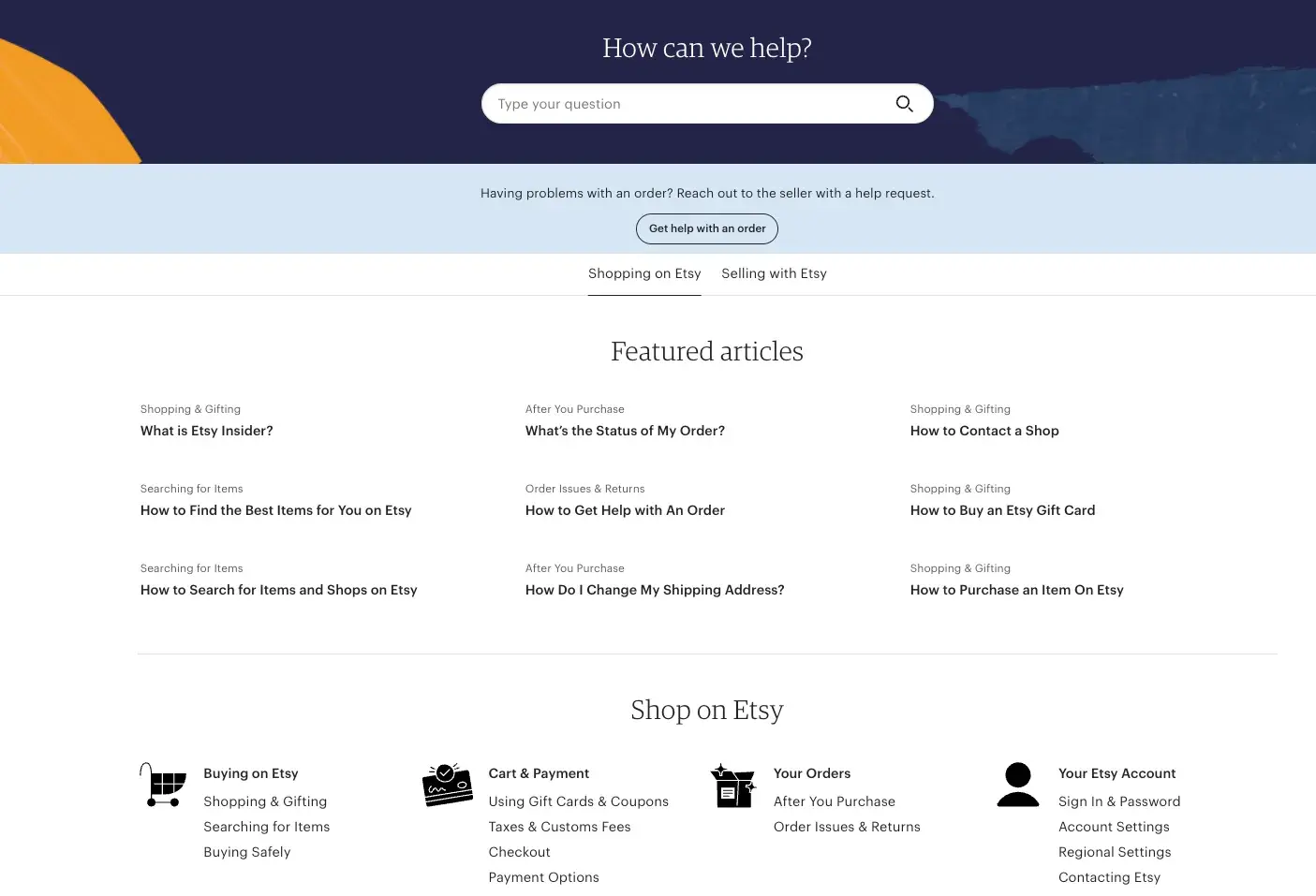 faq page examples, etsy