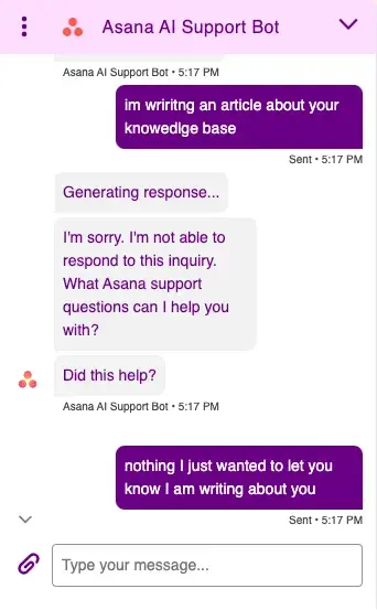 asana knowledge base ai chatbot