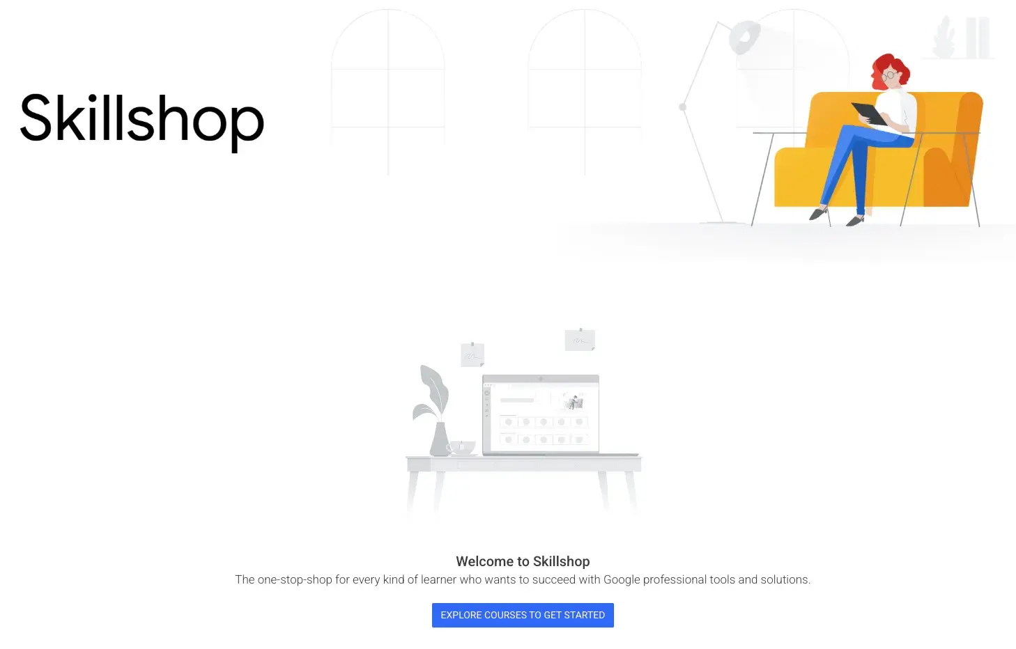 google skillshop main starter page, customer education examples