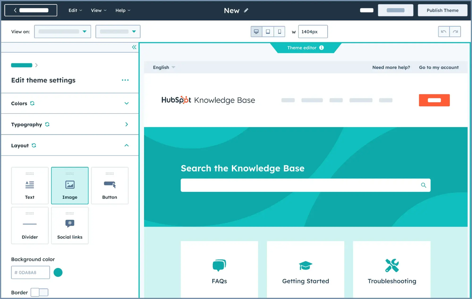 hubspot knowledge base theme creation dashboard, faq software