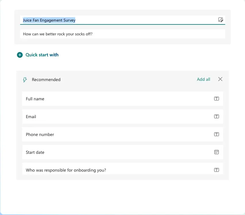 microsoft forms ai suggested survey questions