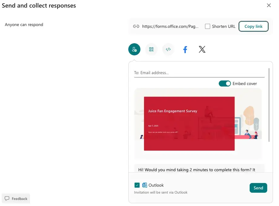 microsoft forms share survey details