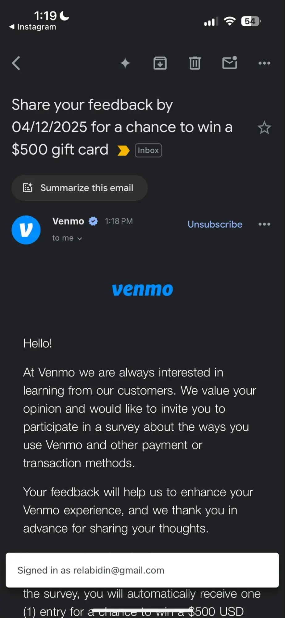 survey incentive example venmo