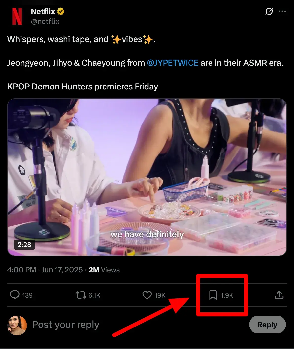 screenshot of a post on x showing the number of saves on the post.