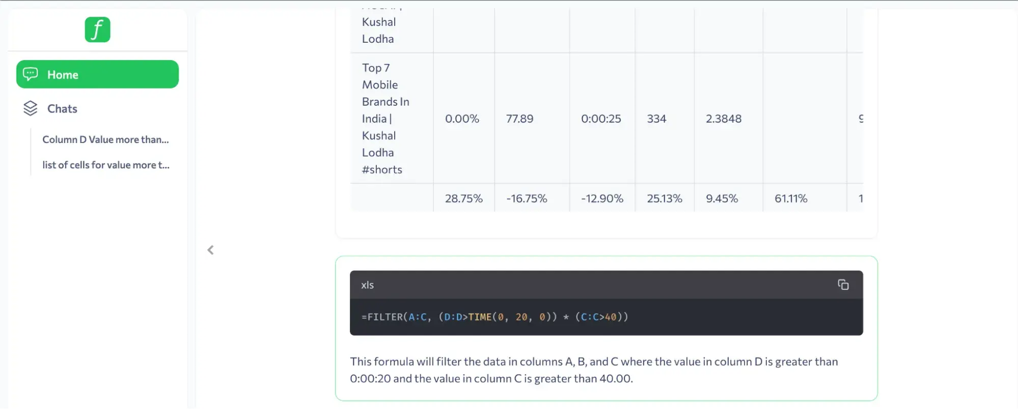 best ai tools for excel, formularizer results giving me a formula for my query