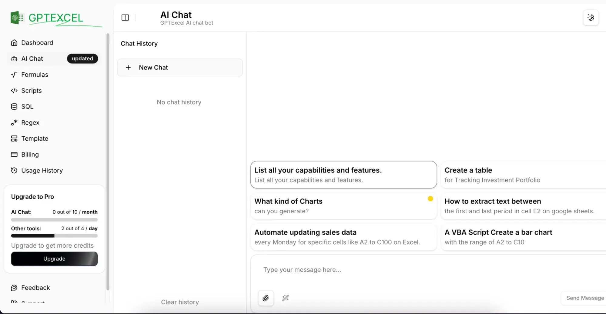 best ai tools for excel, gptexcel’s chat interface