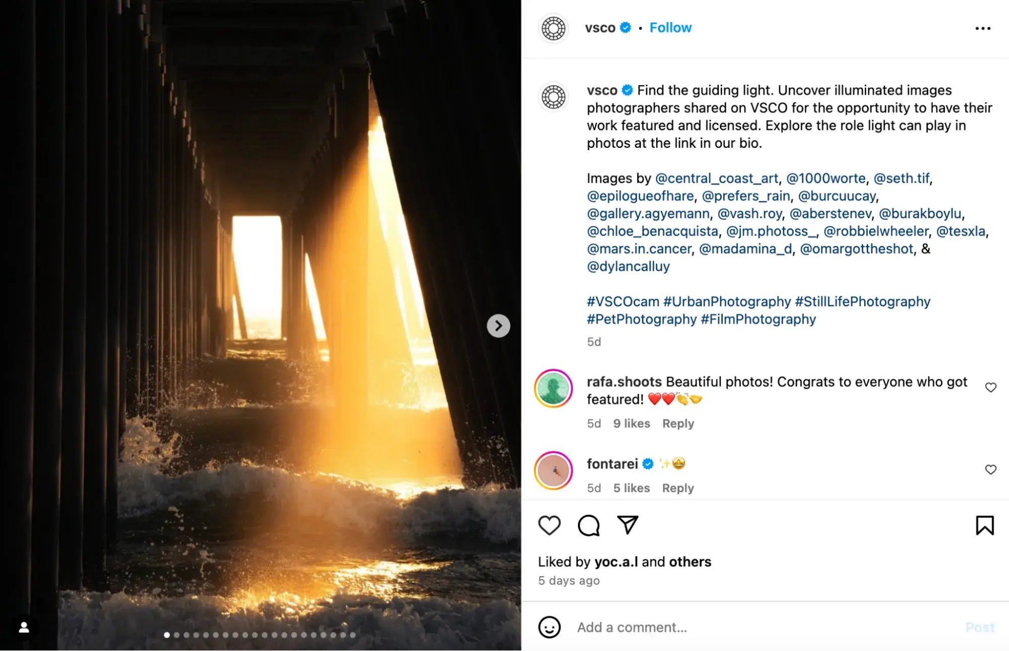 photo editing app vsco shares ugc content on its instagram to get more followers. https://www.instagram.com/p/dihnwwyp2ez/?img_index=1
