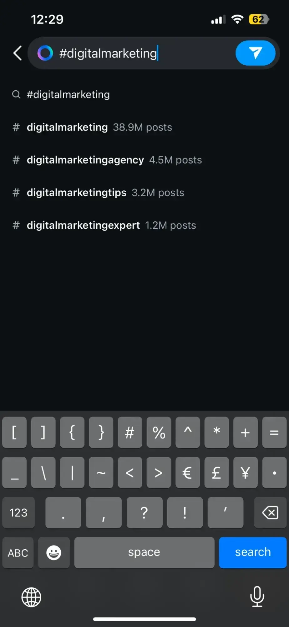 digital marketing hashtag on instagram