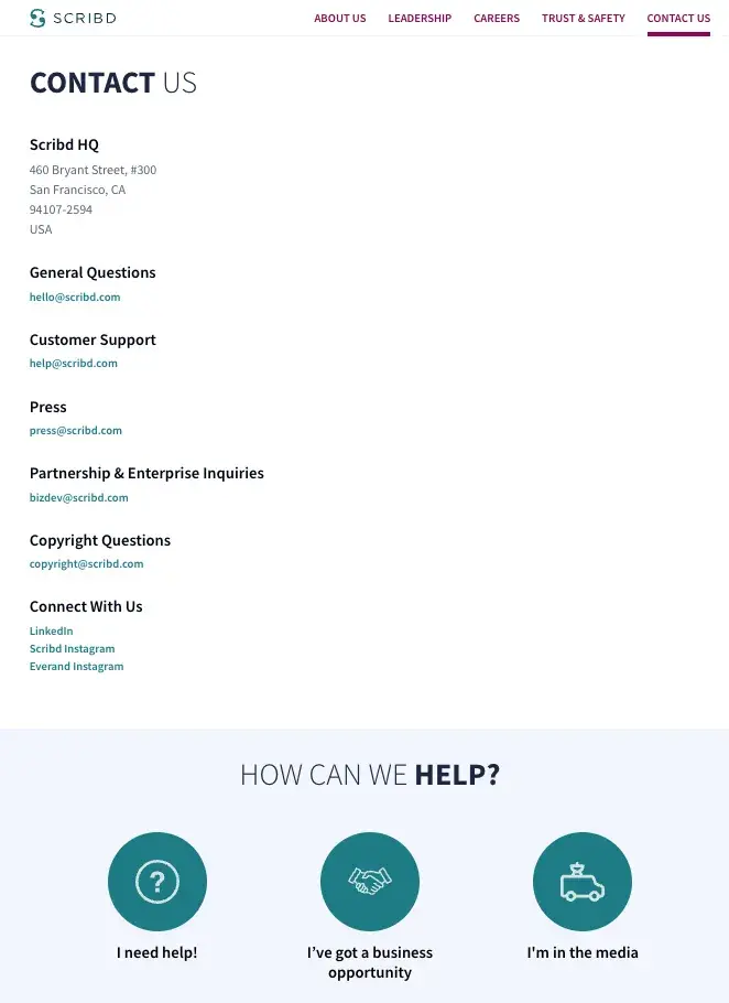contact us page examples, scribd contact page
