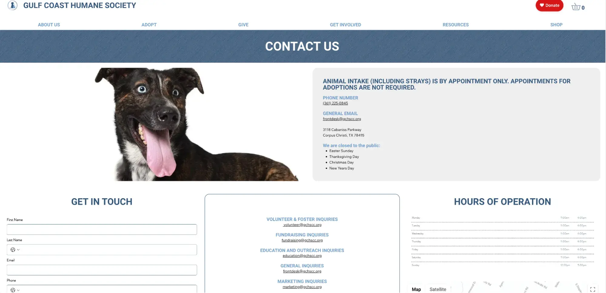 contact us page examples, gulf coast humane society contact page