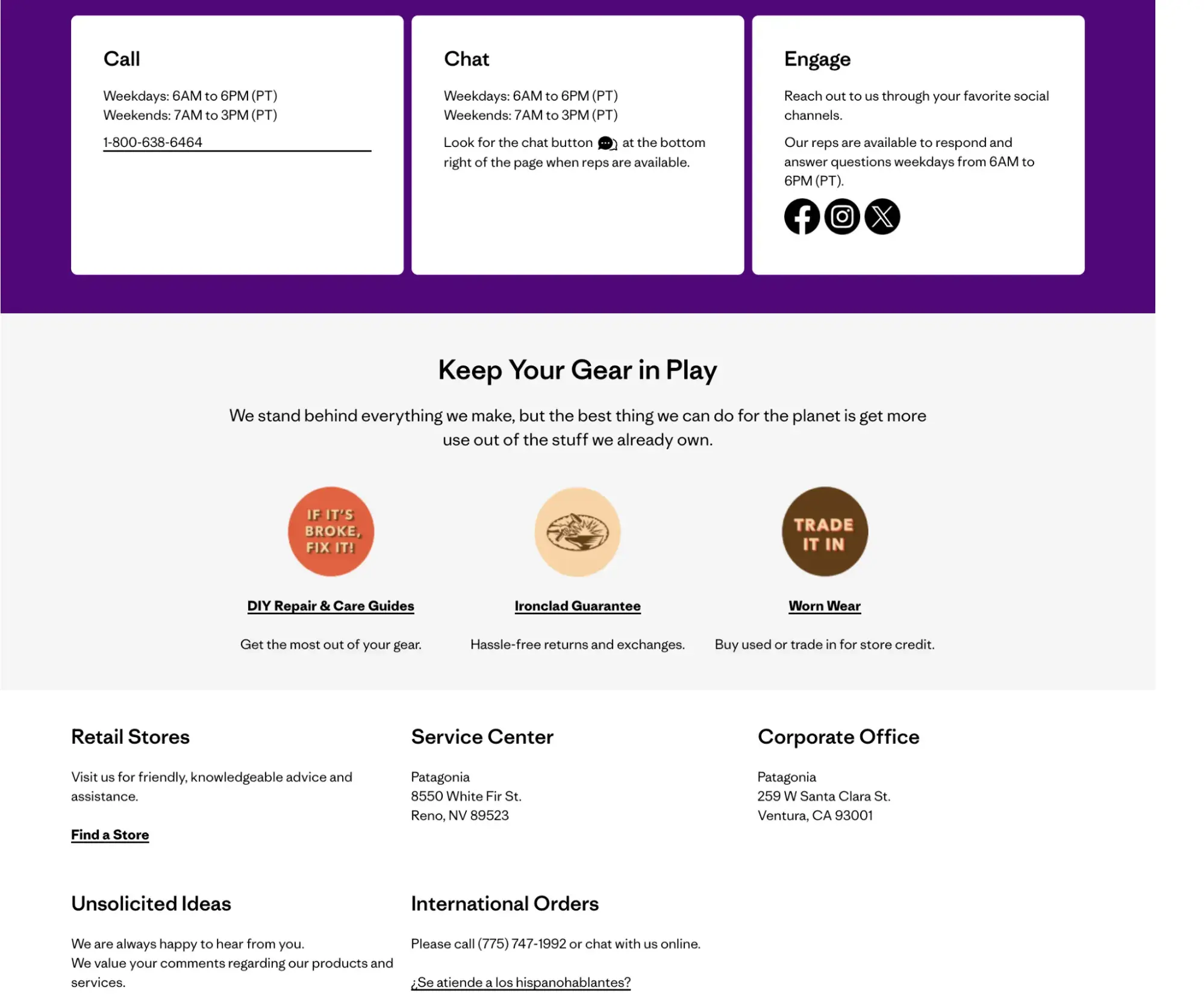 contact us page examples, patagonia contact page