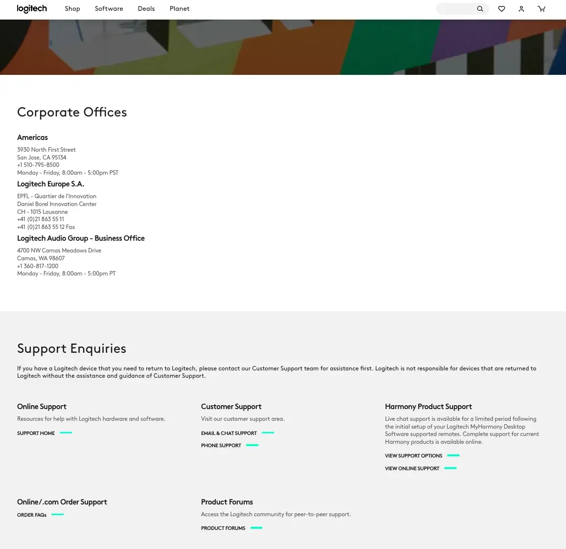contact us page examples, logitech contact page