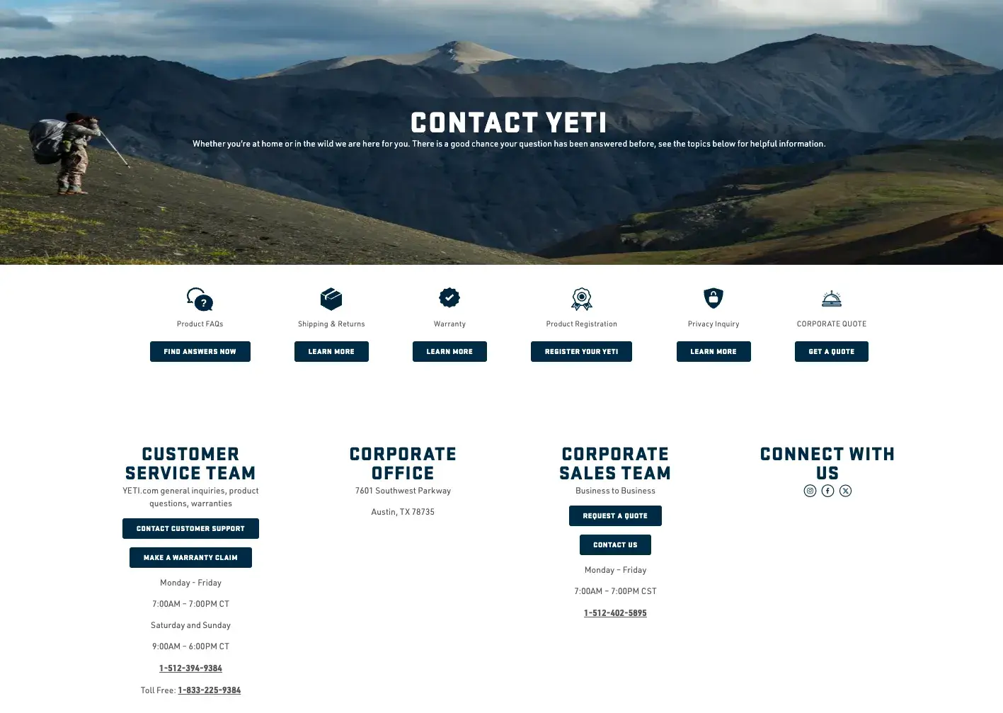 contact us page examples, yeti  contact page