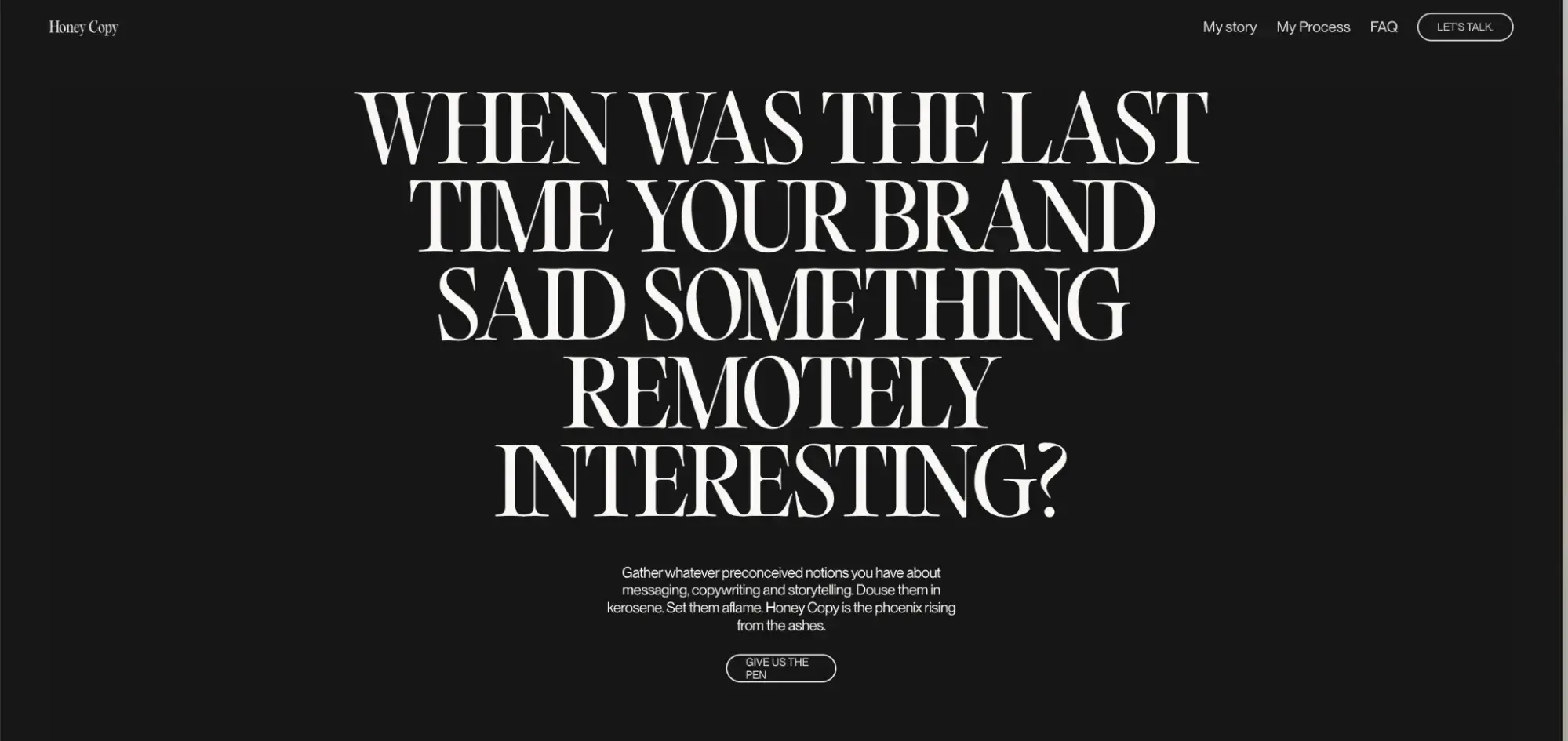 honey copy copywriting examples — landing page