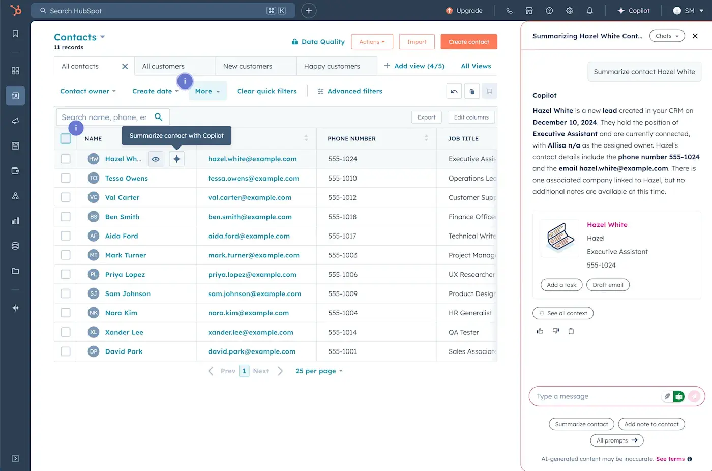 a screenshot of hubspot’s CRM user interface