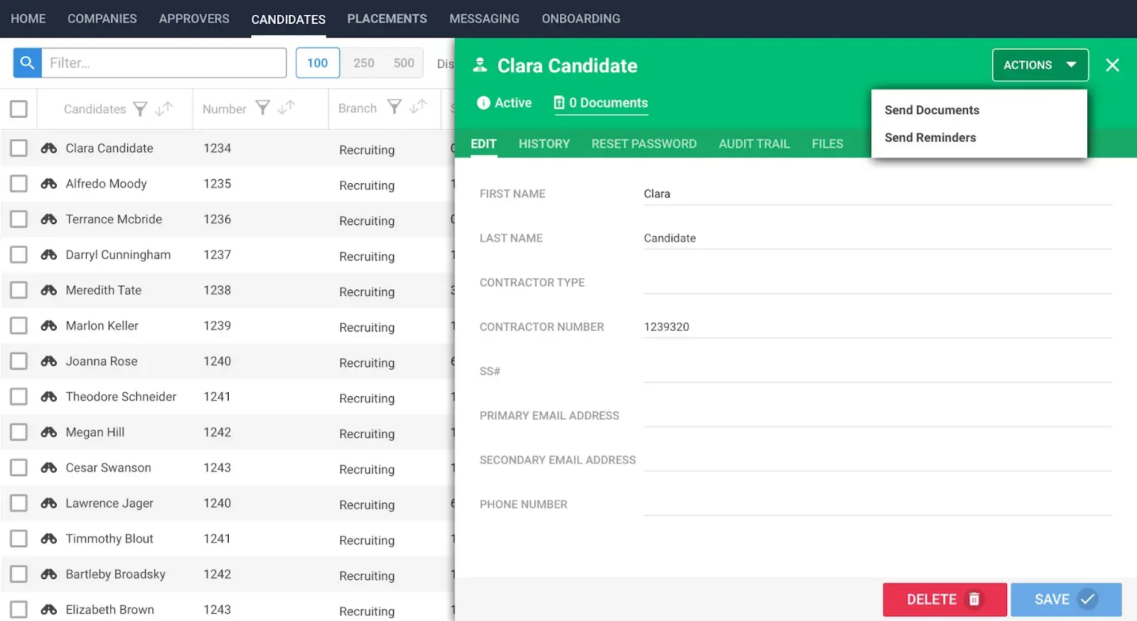 a screenshot of bullhorn’s CRM user interface