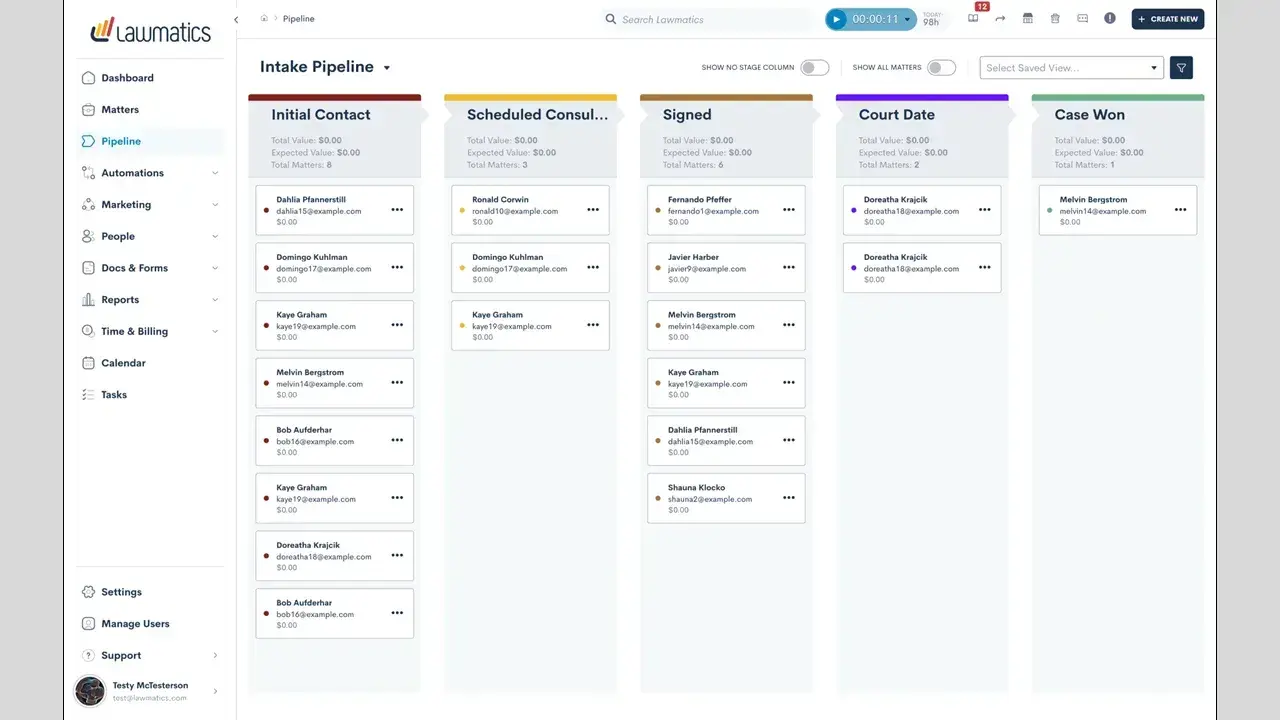 a screenshot of lawmatics’ CRM user interface