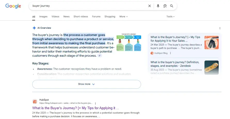 keyword research: screen grab of ai overviews on google
