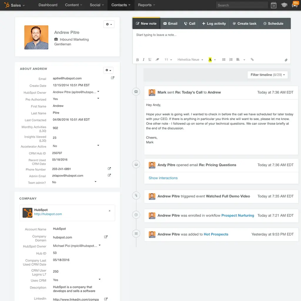 screenshot showing an example of the hubspot crm in action; a potential venture capital crm