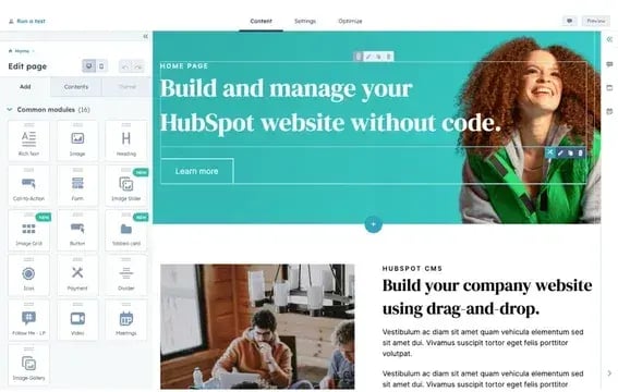 website page builder tool from hubspot for testimonial page