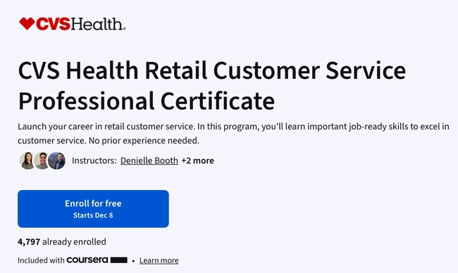 cvs health retail customer service certificate, customer service programs