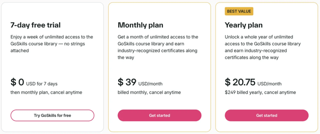 goskills pricing for individuals, customer service programs