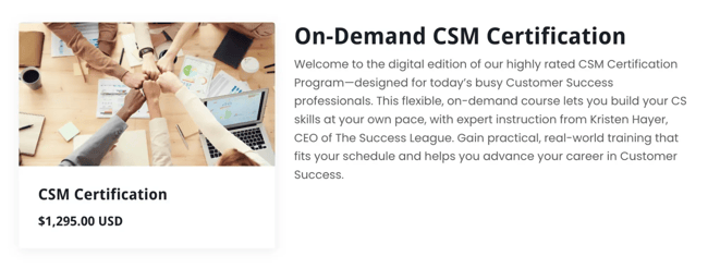 the success league on-demand csm certification pricing, customer service programs