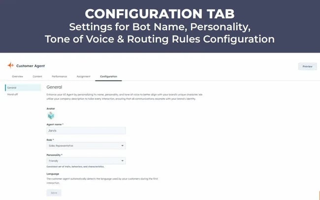 a saas startup configures an ai customer agent in hubspot