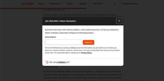 HubSpot trigger-based popup