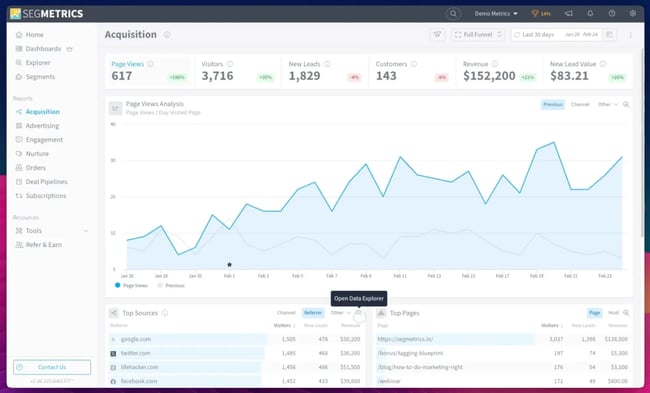 segmetrics data reporting screenshot