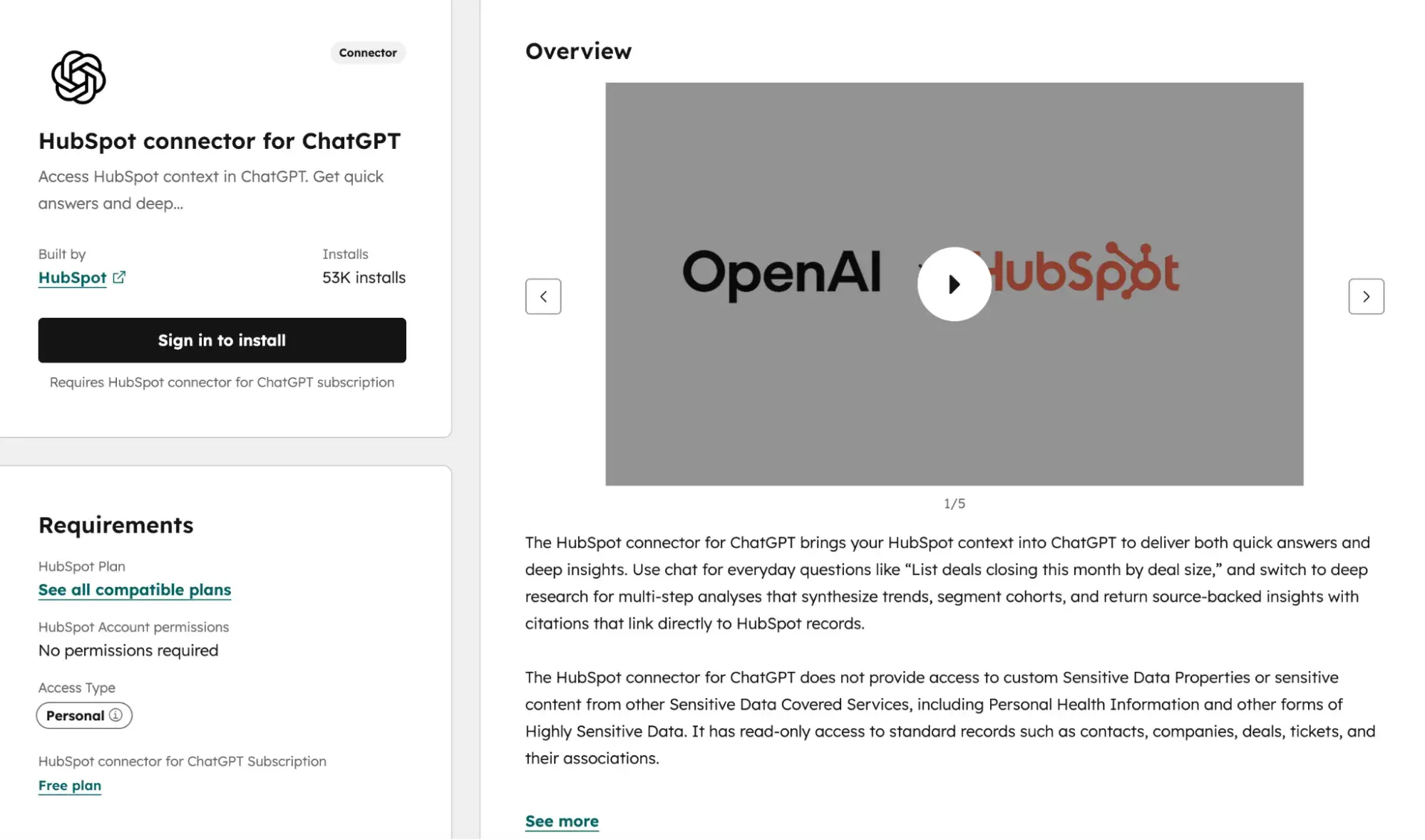 a screenshot of hubspot’s chatGPT connector