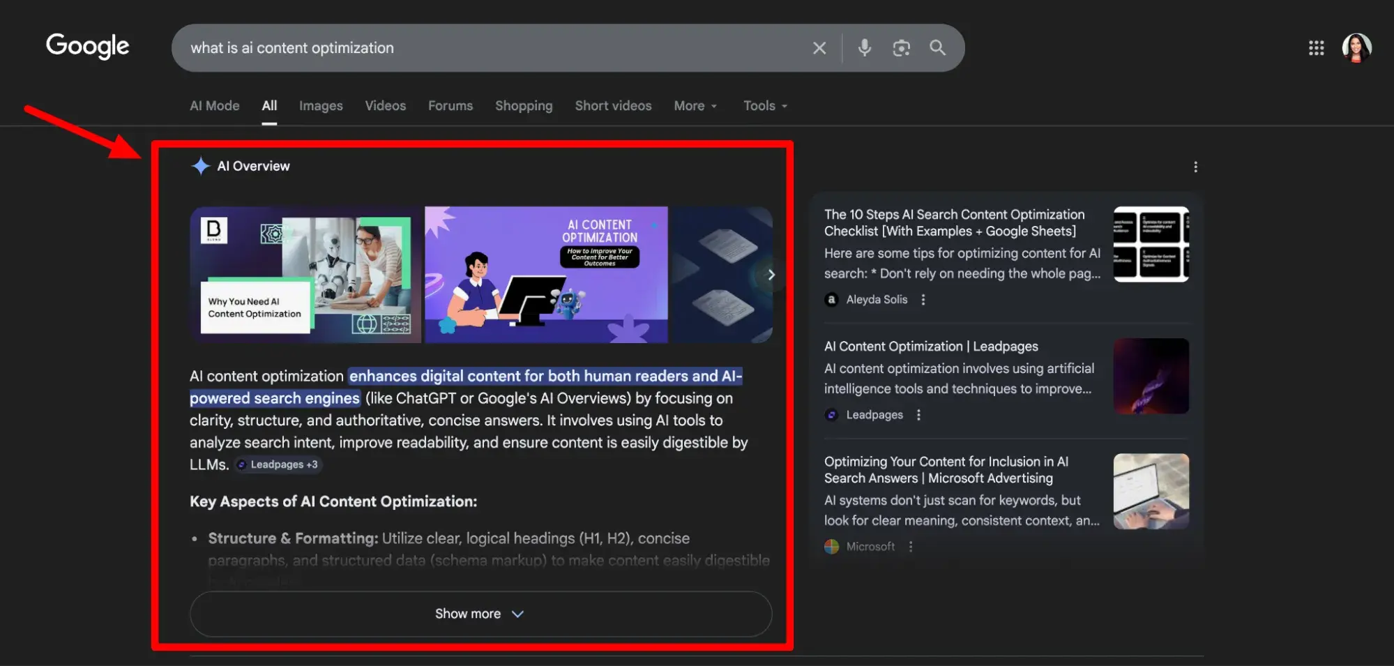 one goal of ai content optimization is to help you appear in ai overviews in google