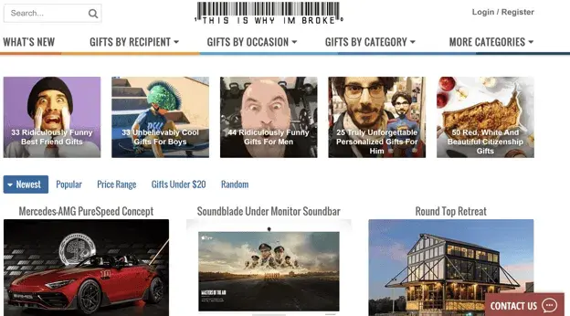 est affiliate programs example — this is why i'm broke affiliate website homepage showcasing product recommendation monetization
