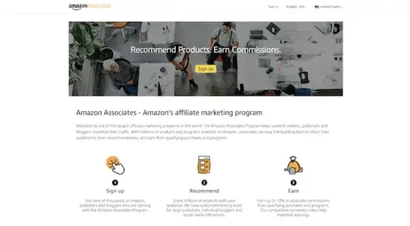 best affiliate programs for marketers — amazon associates homepage with signup cta and commission earnings overview