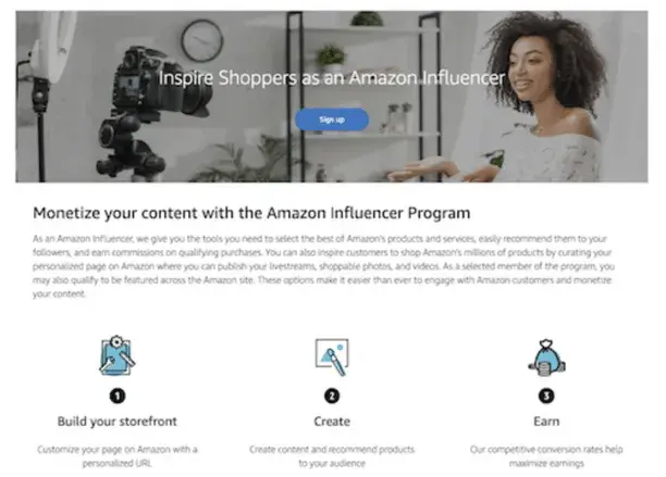 best affiliate programs — amazon influencer program landing page for content creators to earn commissions on recommended products