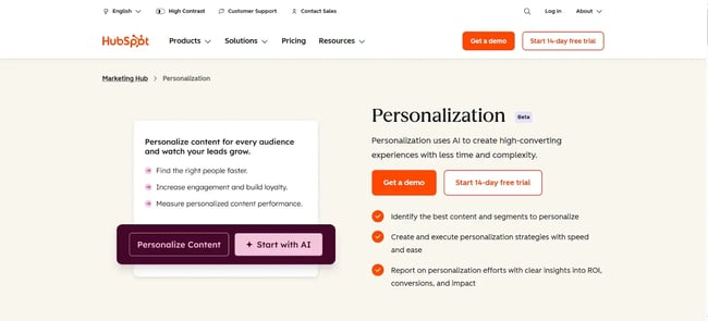 hubspot personalization tools landing page, ai predictions, hyper-personalization and analytics