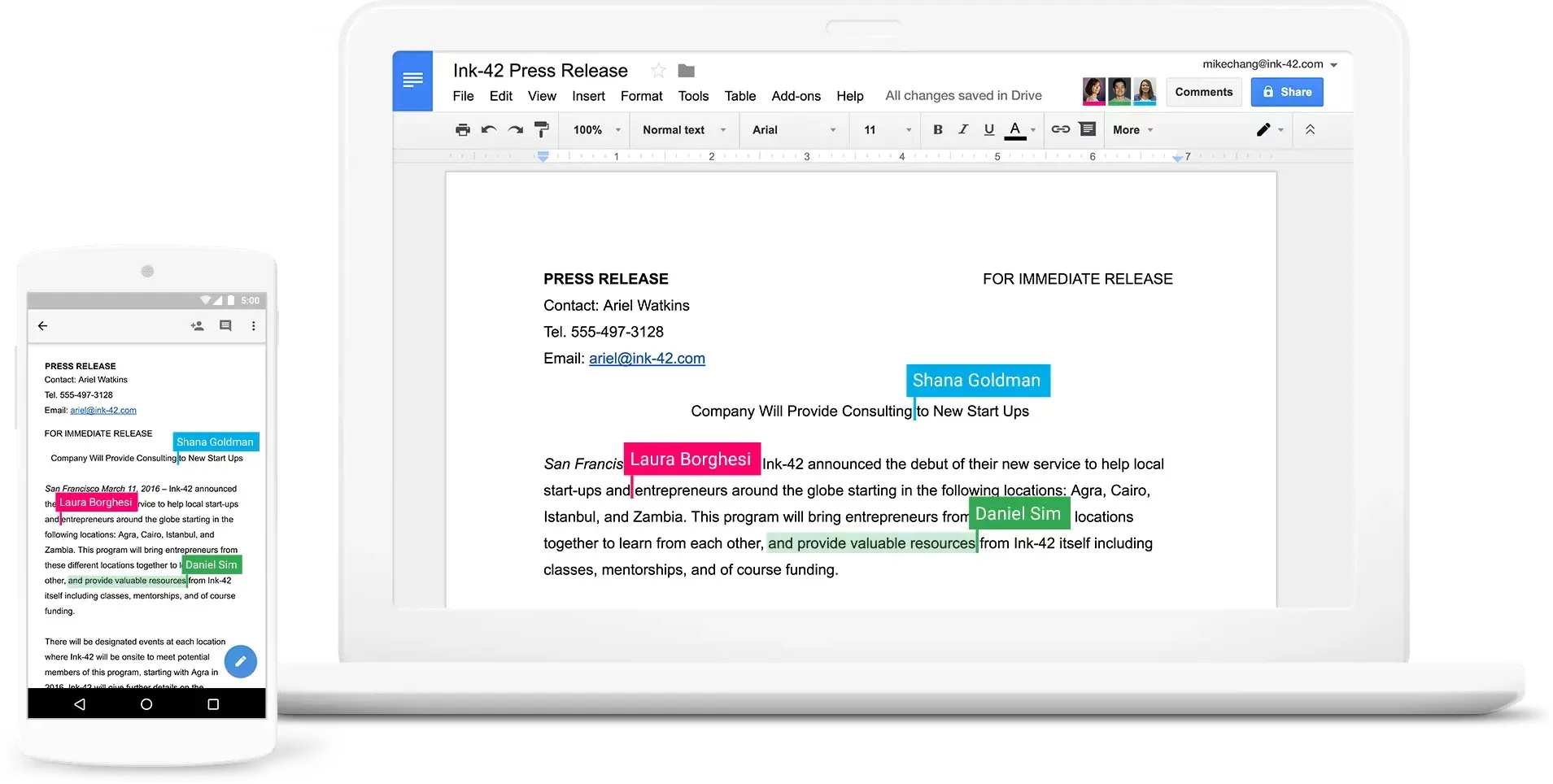 content marketing tools, google docs for writing and editing