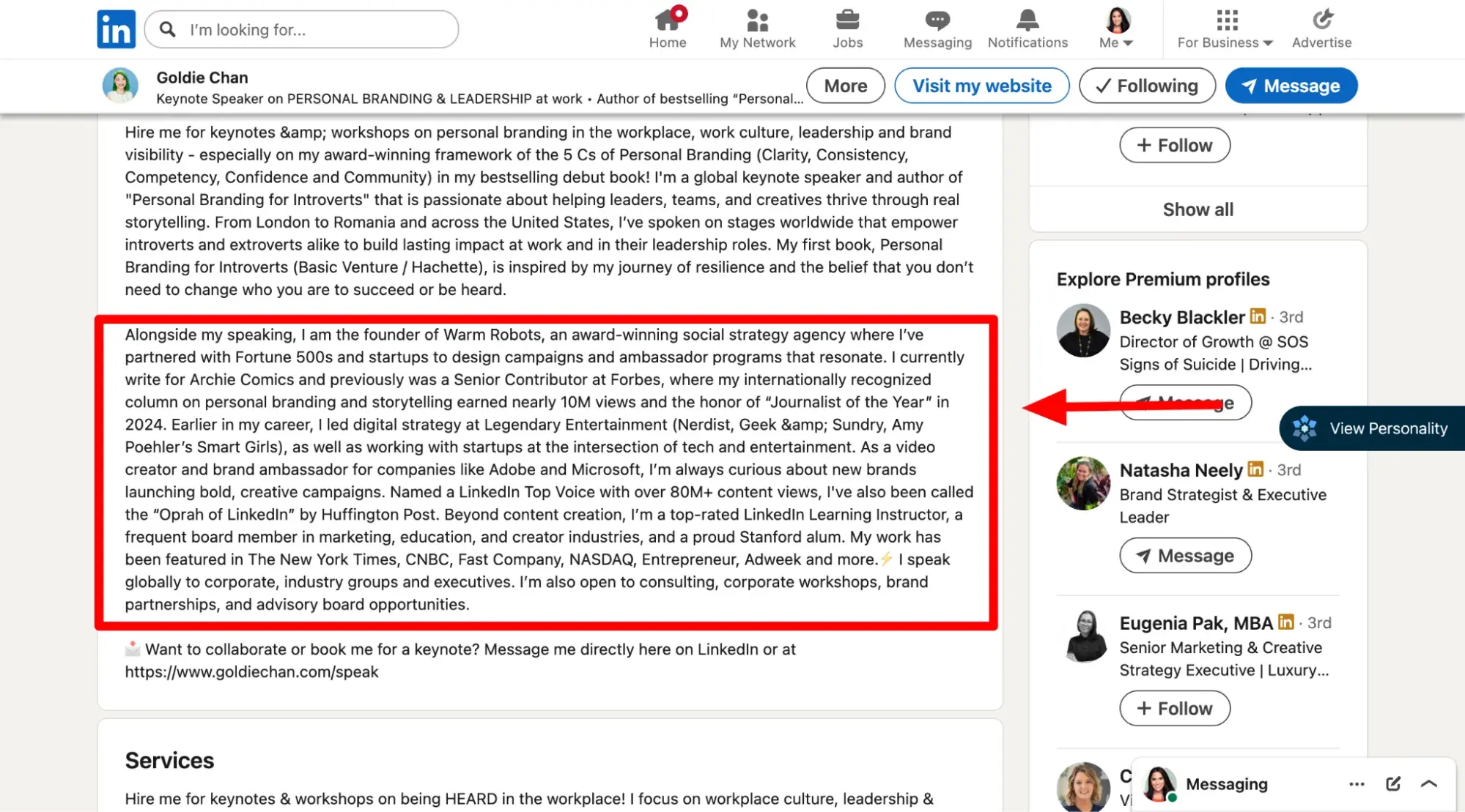 elevate your brand as a creator or entrepreneur from a minority background; goldie chan leading with expertise in linkedin bio